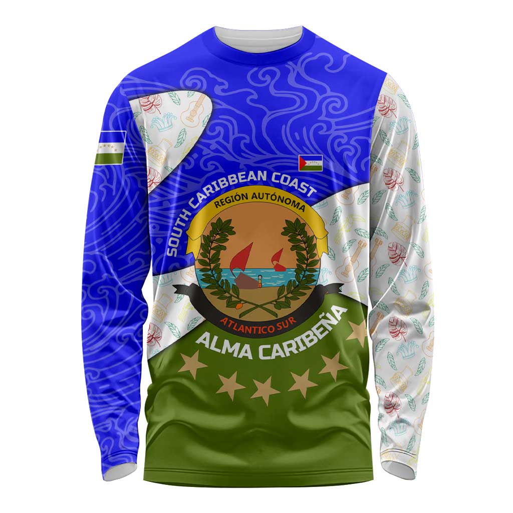 Nicaragua South Caribbean Coast Long Sleeve Shirt with Regional Seal and Ocean Shell Pattern Alma Caribeña Design - Wonder Print Shop