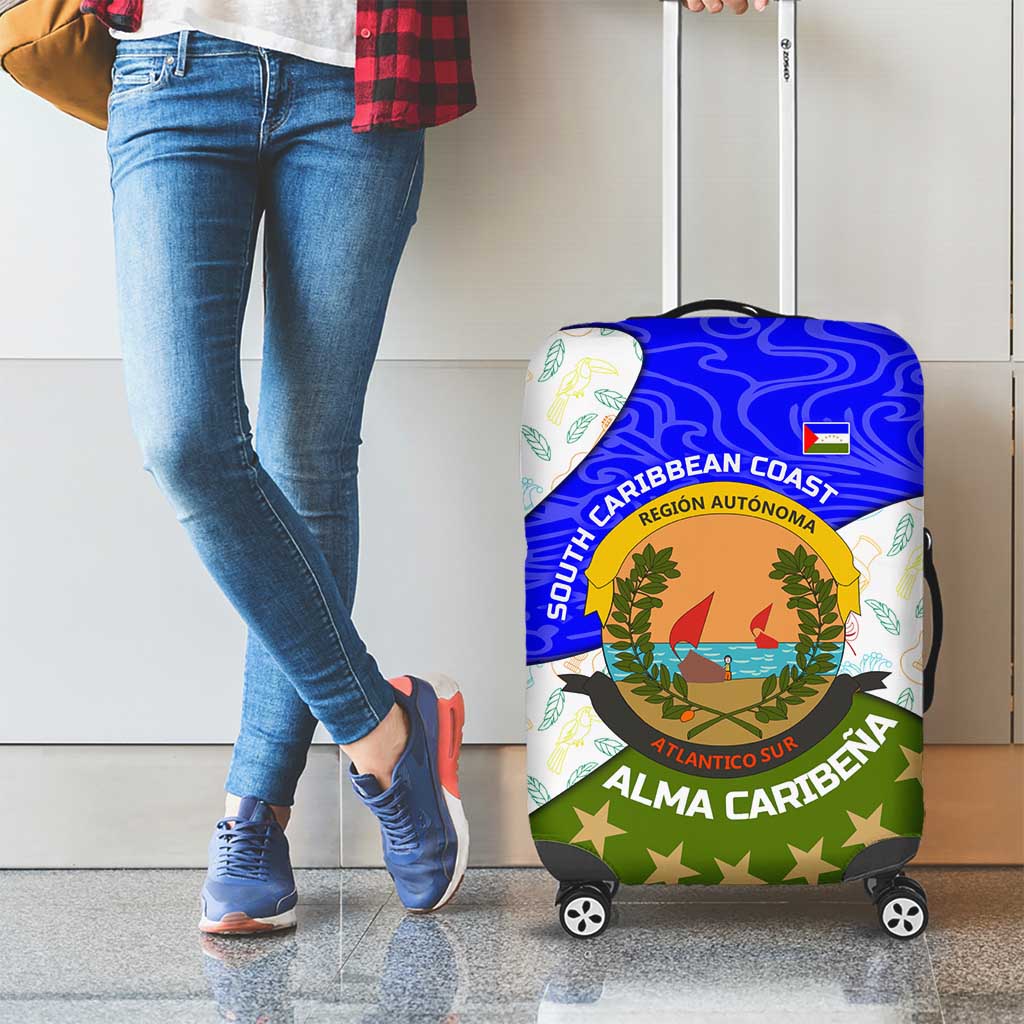 Nicaragua South Caribbean Coast Luggage Cover with Regional Seal and Ocean Shell Pattern Alma Caribeña Design - Wonder Print Shop