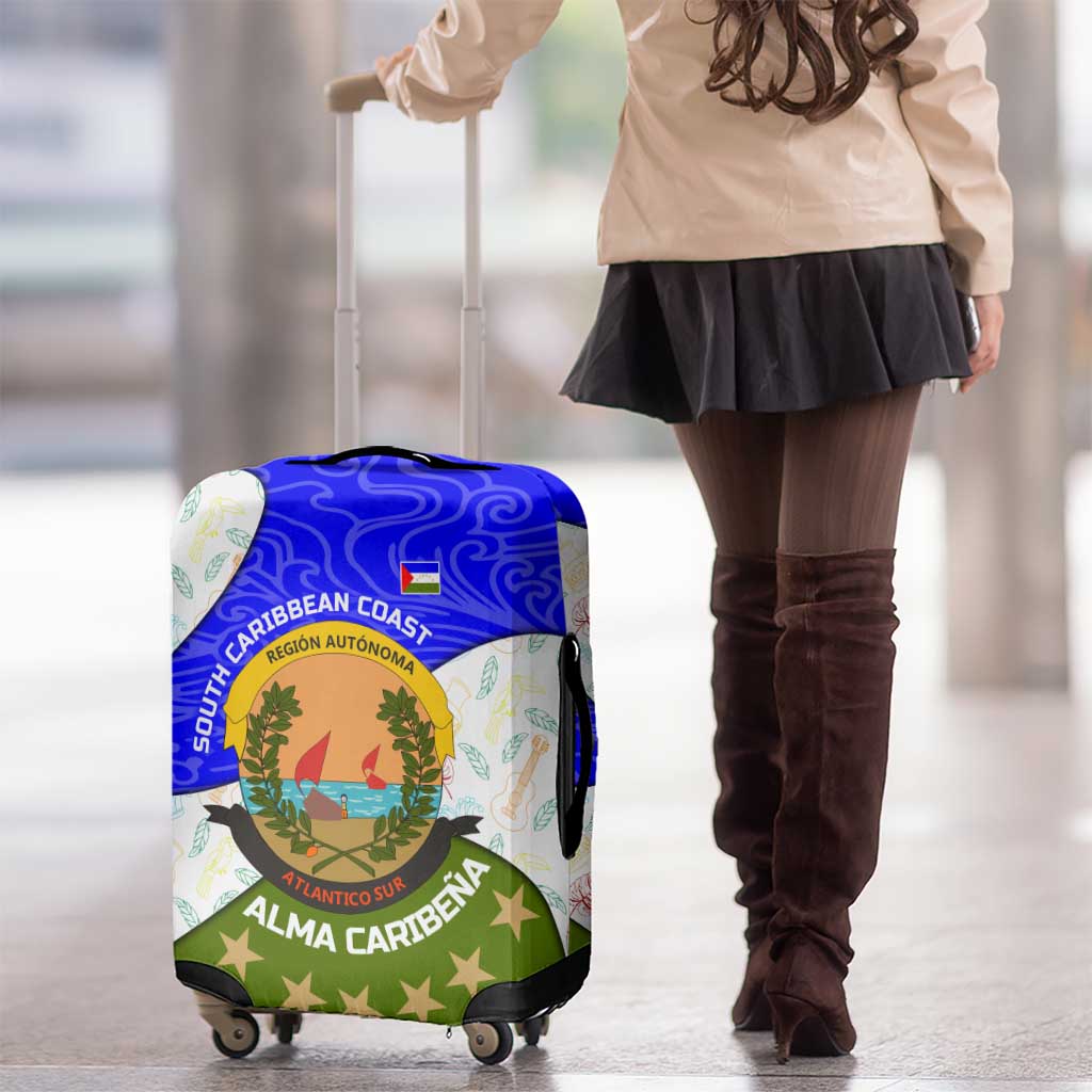 Nicaragua South Caribbean Coast Luggage Cover with Regional Seal and Ocean Shell Pattern Alma Caribeña Design - Wonder Print Shop