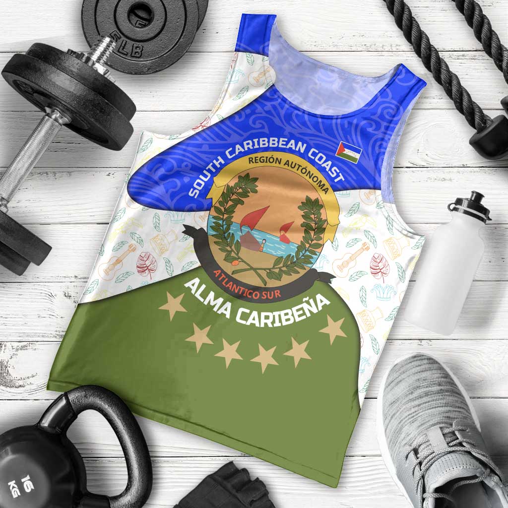 Nicaragua South Caribbean Coast Men Tank Top with Regional Seal and Ocean Shell Pattern Alma Caribeña Design - Wonder Print Shop