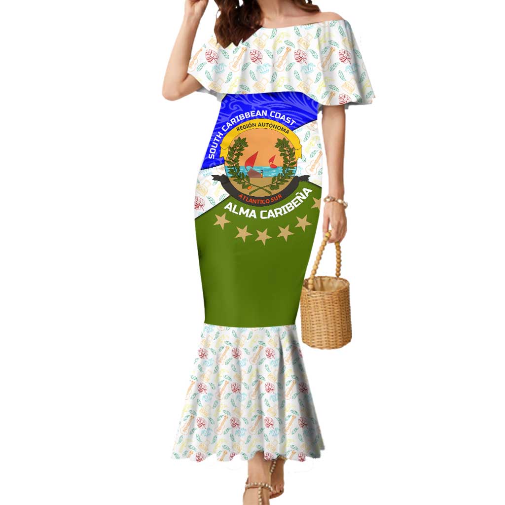 Nicaragua South Caribbean Coast Mermaid Dress with Regional Seal and Ocean Shell Pattern Alma Caribeña Design - Wonder Print Shop