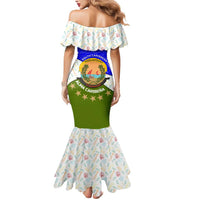 Nicaragua South Caribbean Coast Mermaid Dress with Regional Seal and Ocean Shell Pattern Alma Caribeña Design - Wonder Print Shop