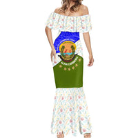 Nicaragua South Caribbean Coast Mermaid Dress with Regional Seal and Ocean Shell Pattern Alma Caribeña Design - Wonder Print Shop