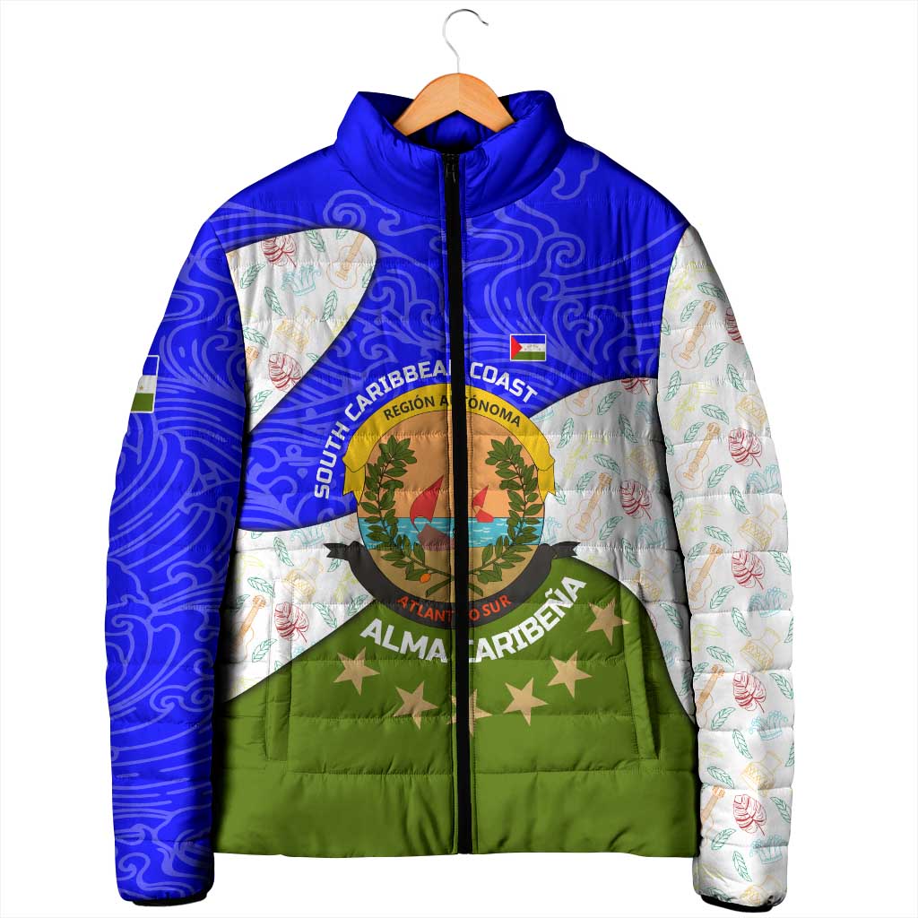 Nicaragua South Caribbean Coast Padded Jacket with Regional Seal and Ocean Shell Pattern Alma Caribeña Design - Wonder Print Shop