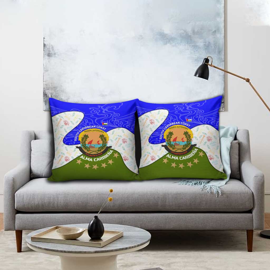 Nicaragua South Caribbean Coast Pillow Cover with Regional Seal and Ocean Shell Pattern Alma Caribeña Design - Wonder Print Shop