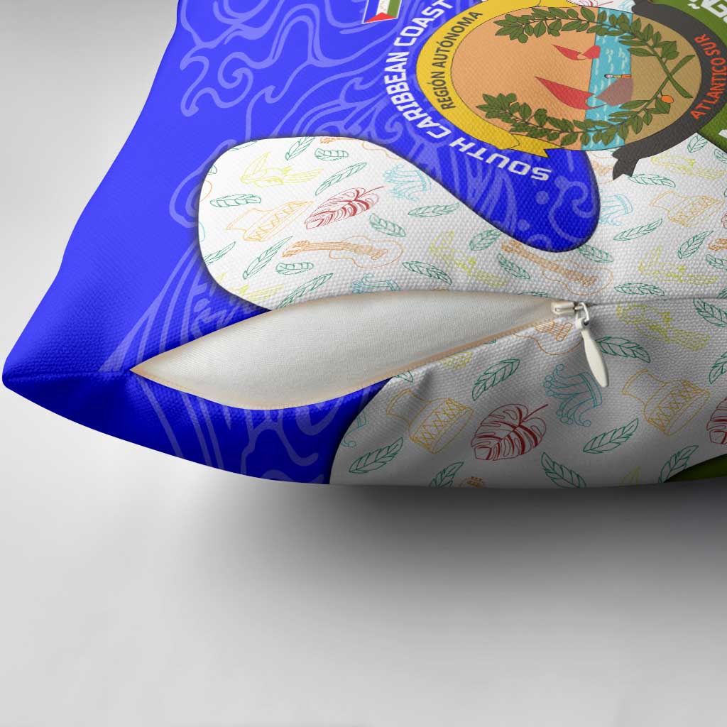 Nicaragua South Caribbean Coast Pillow Cover with Regional Seal and Ocean Shell Pattern Alma Caribeña Design - Wonder Print Shop