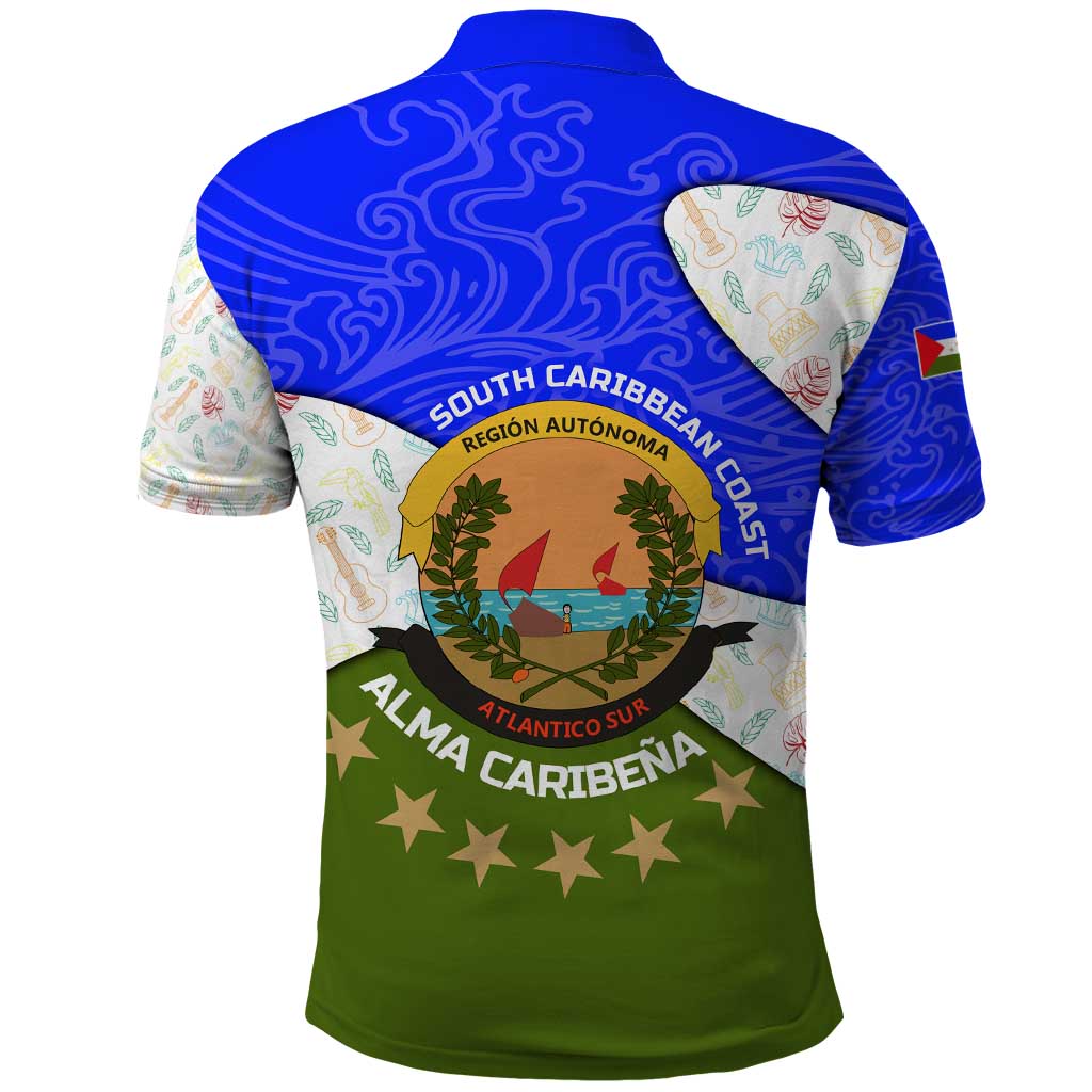 Nicaragua South Caribbean Coast Polo Shirt with Regional Seal and Ocean Shell Pattern Alma Caribeña Design - Wonder Print Shop