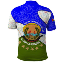 Nicaragua South Caribbean Coast Polo Shirt with Regional Seal and Ocean Shell Pattern Alma Caribeña Design - Wonder Print Shop