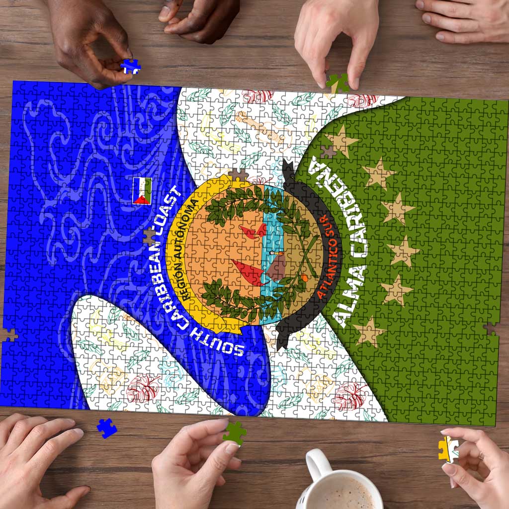 Nicaragua South Caribbean Coast Puzzle with Regional Seal and Ocean Shell Pattern Alma Caribeña Design - Wonder Print Shop