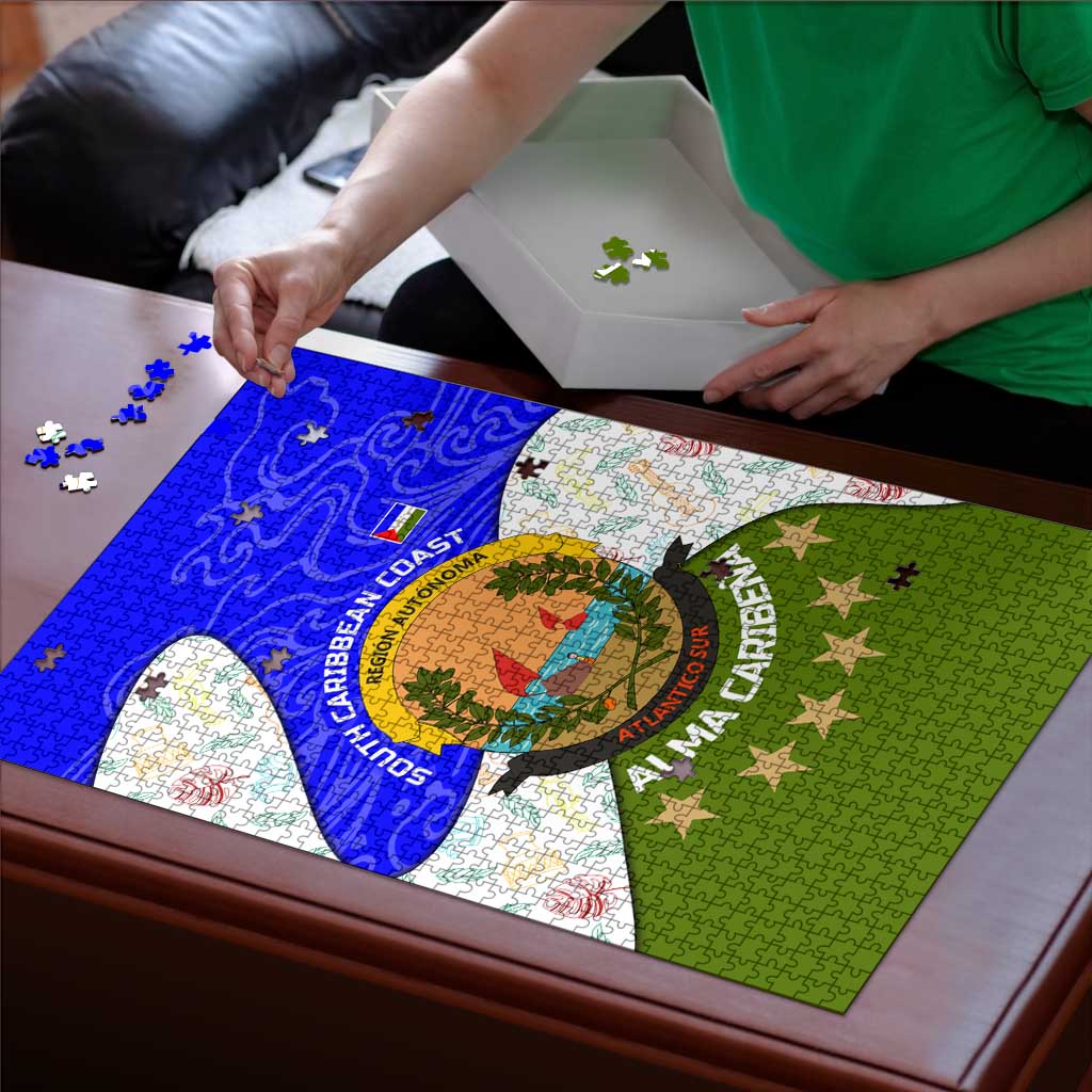 Nicaragua South Caribbean Coast Puzzle with Regional Seal and Ocean Shell Pattern Alma Caribeña Design - Wonder Print Shop
