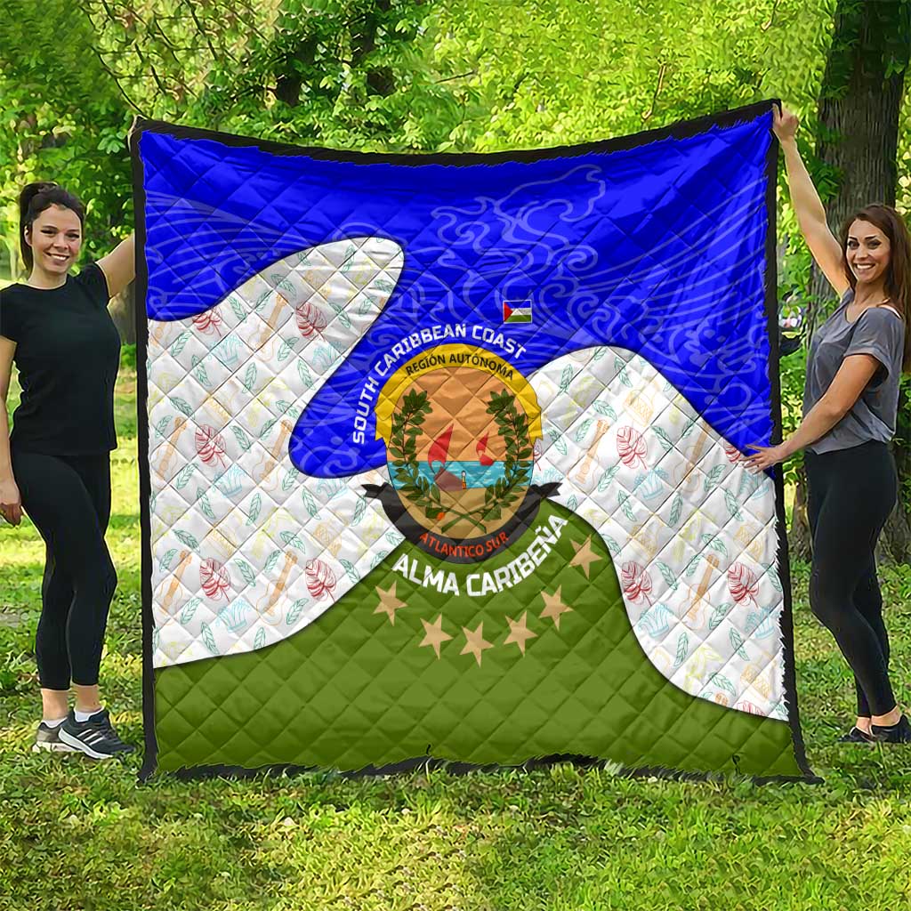 Nicaragua South Caribbean Coast Quilt with Regional Seal and Ocean Shell Pattern Alma Caribeña Design - Wonder Print Shop