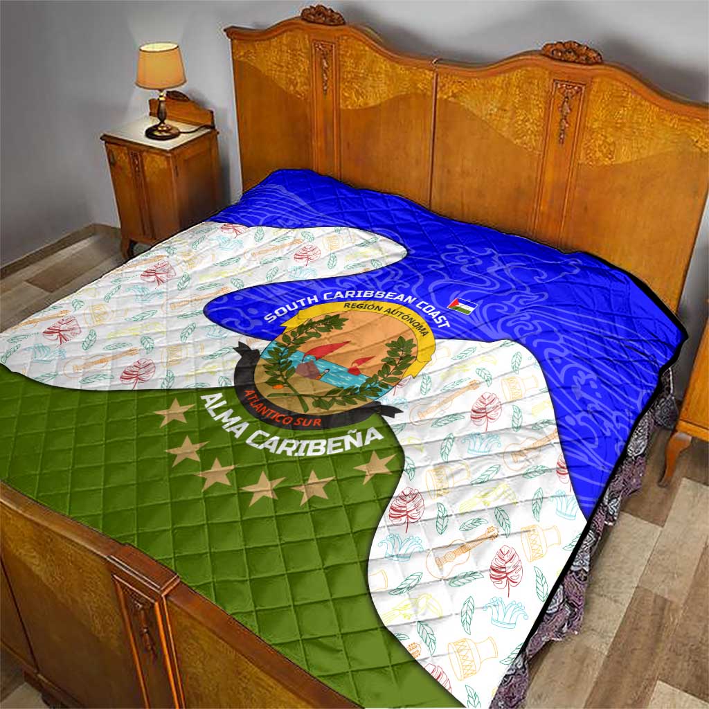 Nicaragua South Caribbean Coast Quilt with Regional Seal and Ocean Shell Pattern Alma Caribeña Design - Wonder Print Shop