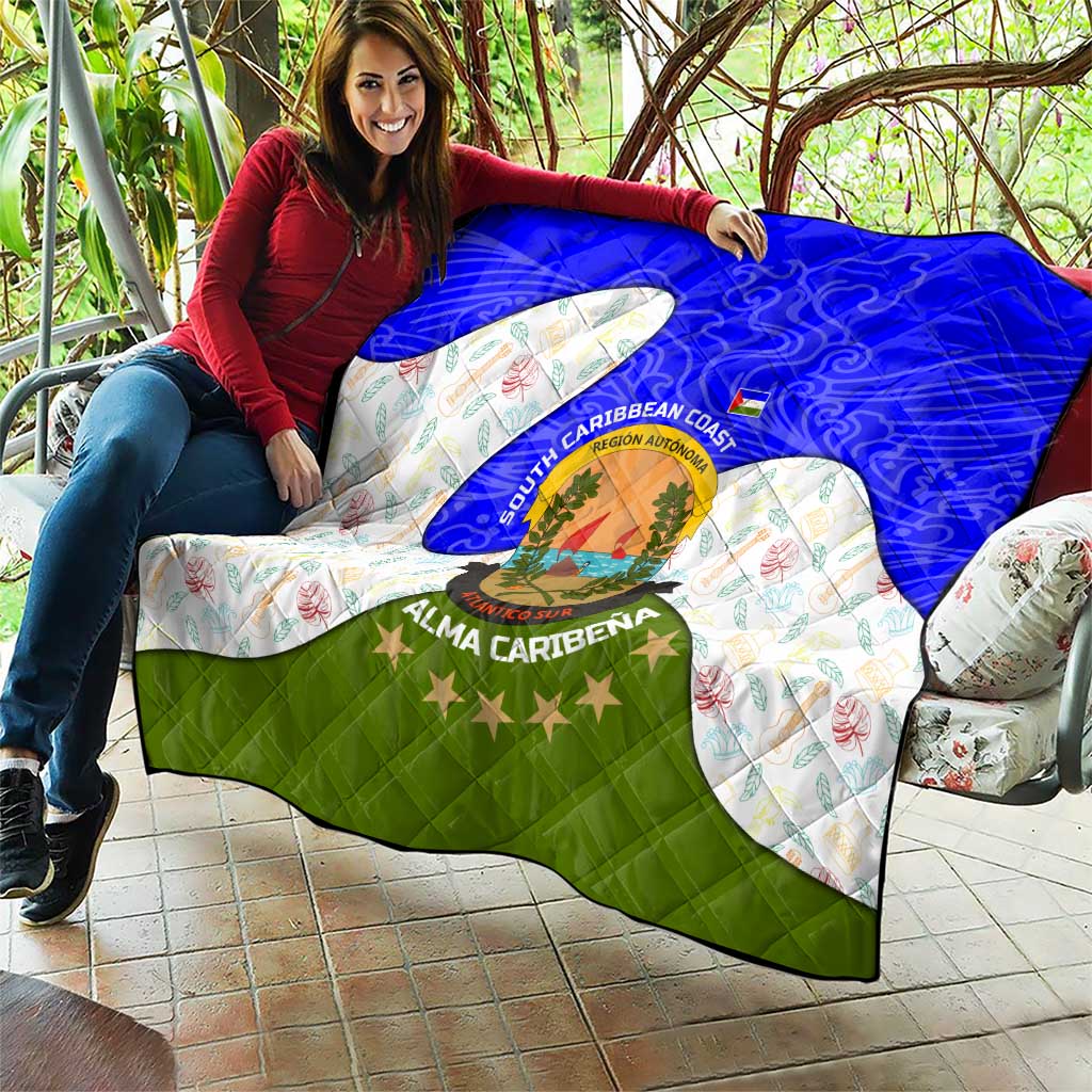 Nicaragua South Caribbean Coast Quilt with Regional Seal and Ocean Shell Pattern Alma Caribeña Design - Wonder Print Shop