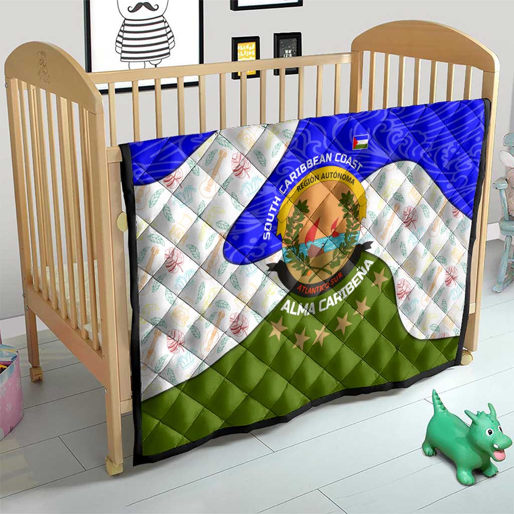 Nicaragua South Caribbean Coast Quilt with Regional Seal and Ocean Shell Pattern Alma Caribeña Design - Wonder Print Shop