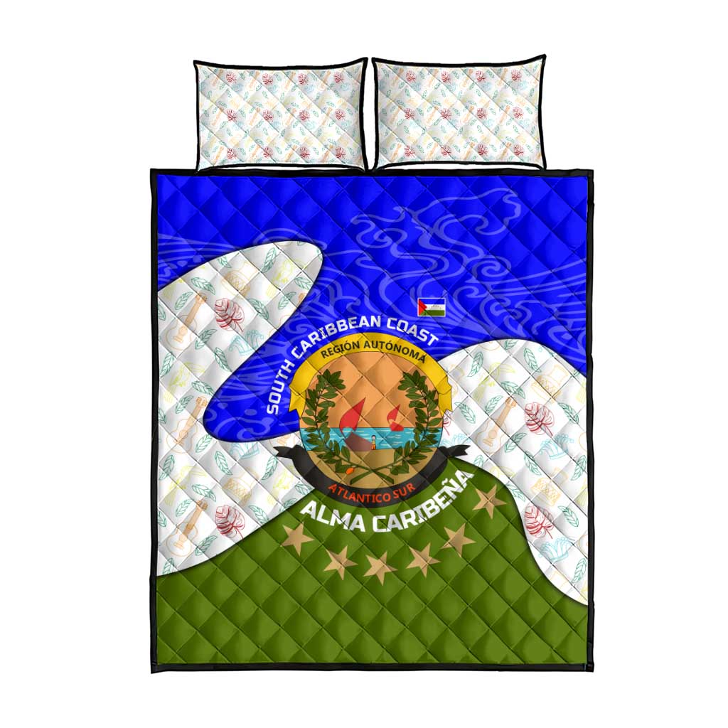 Nicaragua South Caribbean Coast Quilt Bed Set with Regional Seal and Ocean Shell Pattern Alma Caribeña Design - Wonder Print Shop