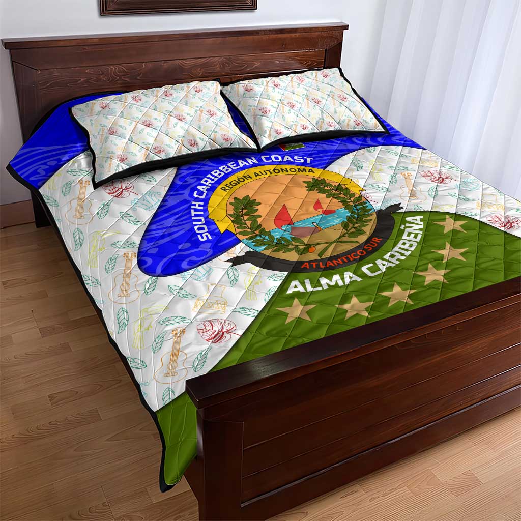 Nicaragua South Caribbean Coast Quilt Bed Set with Regional Seal and Ocean Shell Pattern Alma Caribeña Design - Wonder Print Shop