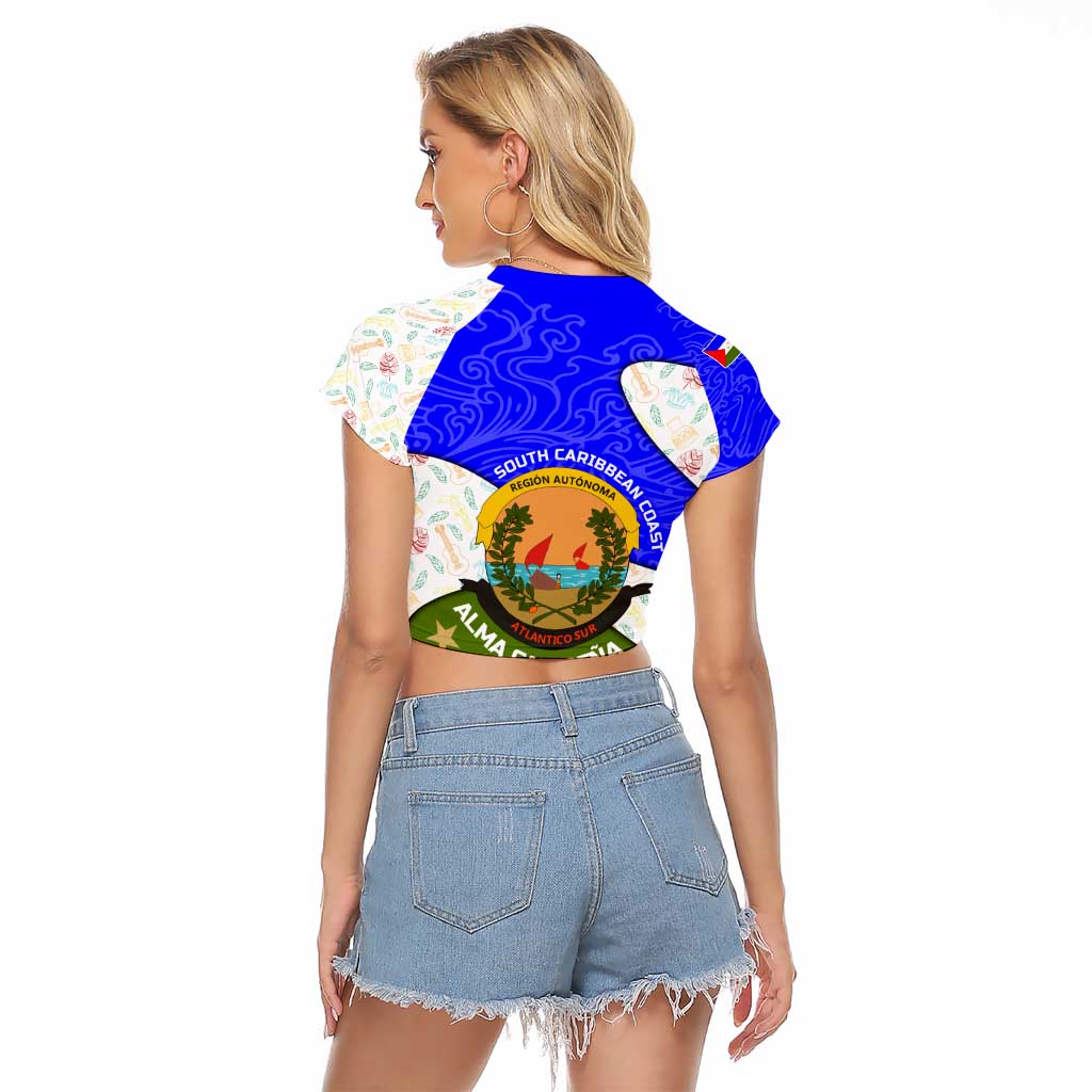 Nicaragua South Caribbean Coast Raglan Cropped T Shirt with Regional Seal and Ocean Shell Pattern Alma Caribeña Design - Wonder Print Shop