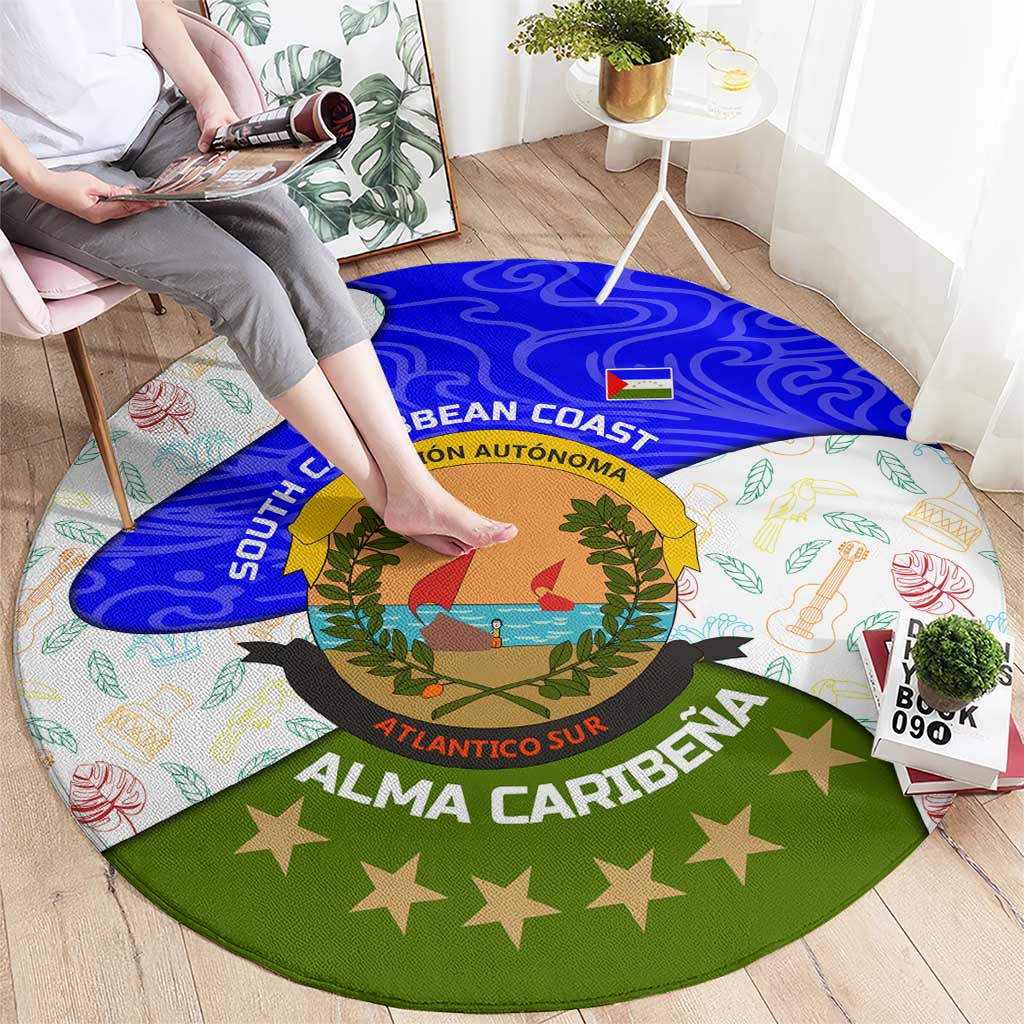 Nicaragua South Caribbean Coast Round Carpet with Regional Seal and Ocean Shell Pattern Alma Caribeña Design - Wonder Print Shop