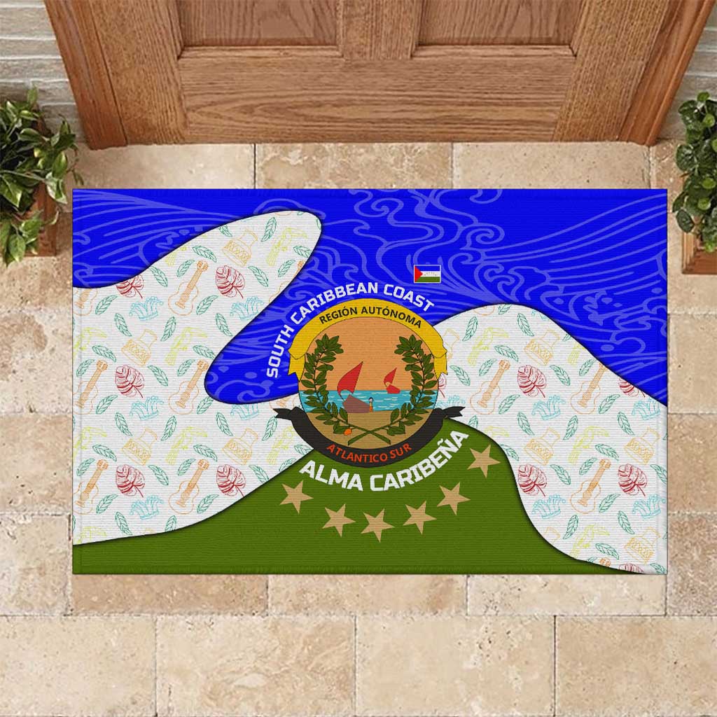 Nicaragua South Caribbean Coast Rubber Doormat with Regional Seal and Ocean Shell Pattern Alma Caribeña Design - Wonder Print Shop