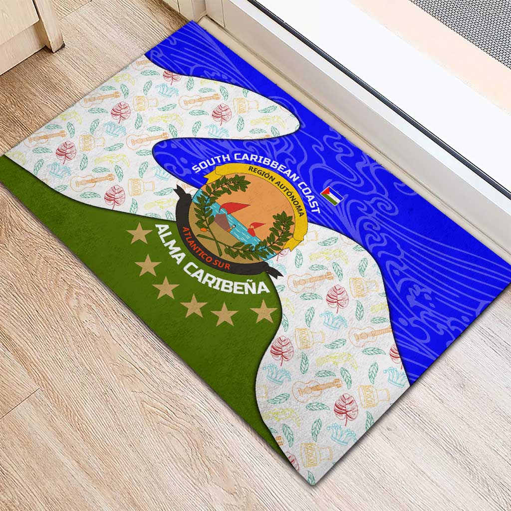 Nicaragua South Caribbean Coast Rubber Doormat with Regional Seal and Ocean Shell Pattern Alma Caribeña Design - Wonder Print Shop