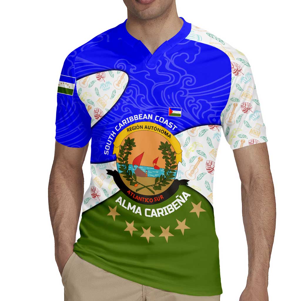Nicaragua South Caribbean Coast Rugby Jersey with Regional Seal and Ocean Shell Pattern Alma Caribeña Design - Wonder Print Shop