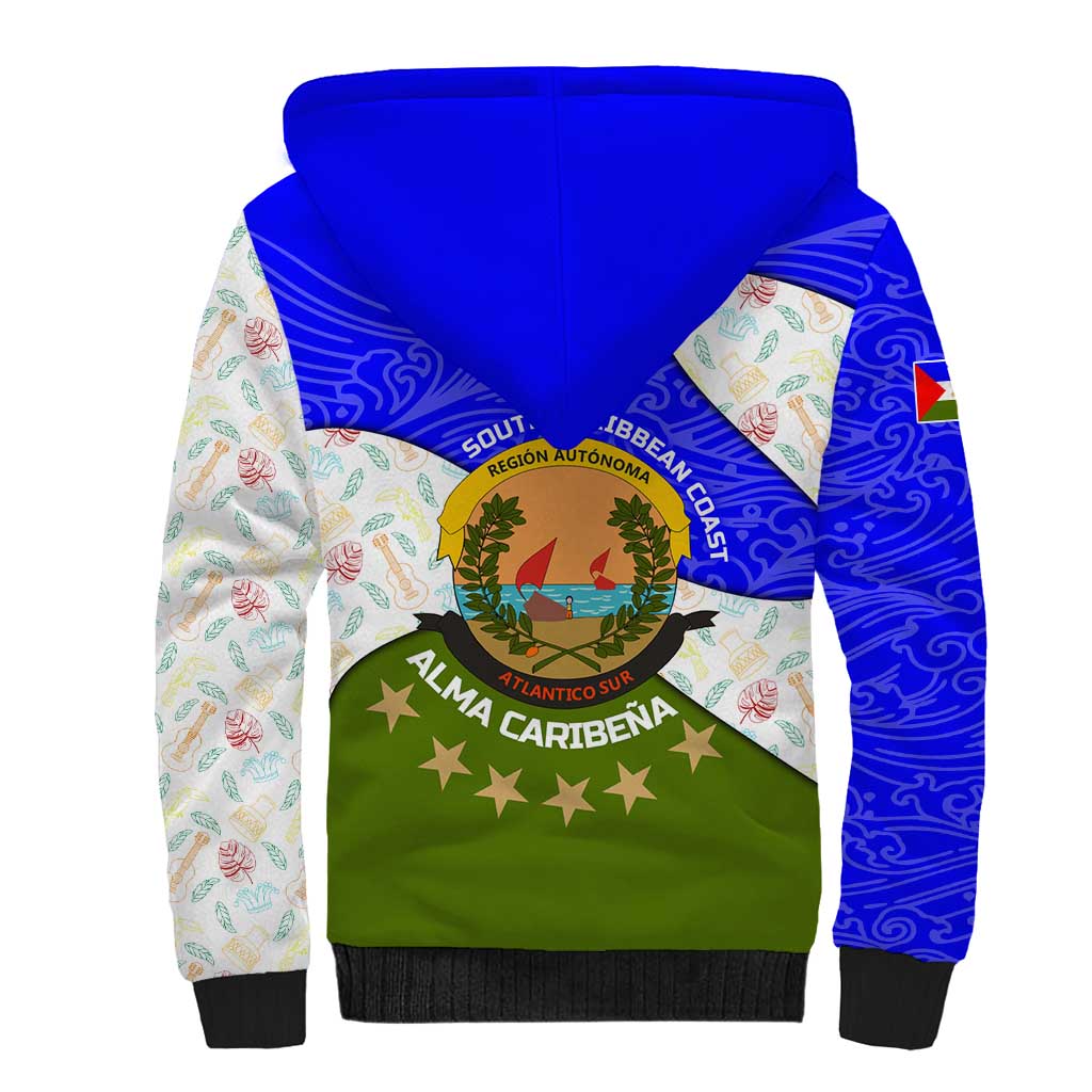 Nicaragua South Caribbean Coast Sherpa Hoodie with Regional Seal and Ocean Shell Pattern Alma Caribeña Design - Wonder Print Shop