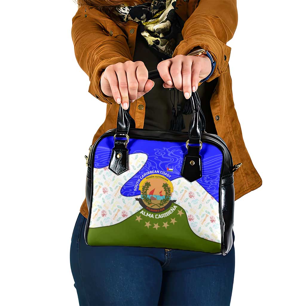 Nicaragua South Caribbean Coast Shoulder Handbag with Regional Seal and Ocean Shell Pattern Alma Caribeña Design - Wonder Print Shop
