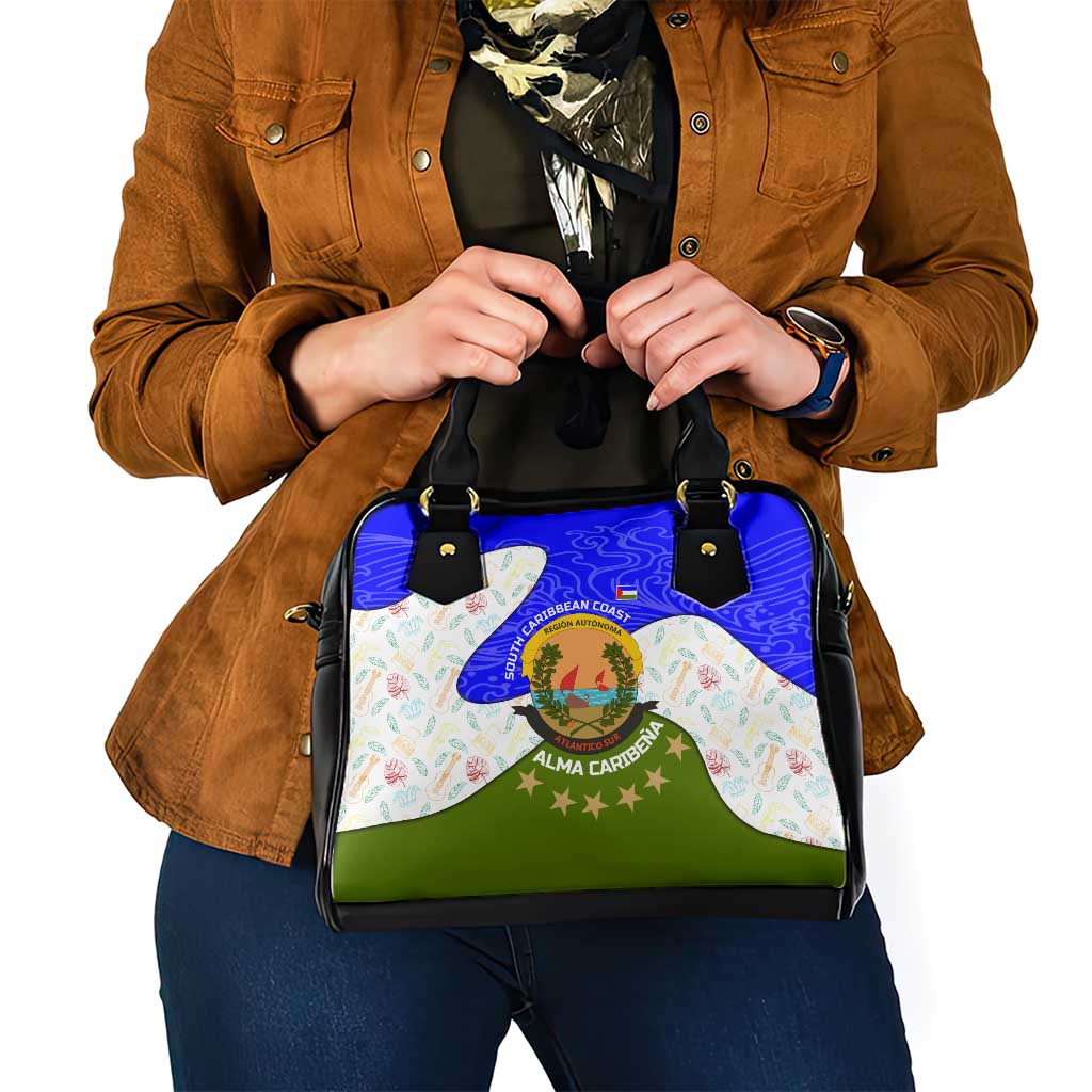 Nicaragua South Caribbean Coast Shoulder Handbag with Regional Seal and Ocean Shell Pattern Alma Caribeña Design - Wonder Print Shop