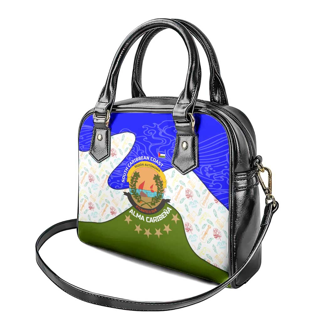 Nicaragua South Caribbean Coast Shoulder Handbag with Regional Seal and Ocean Shell Pattern Alma Caribeña Design - Wonder Print Shop