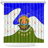 Nicaragua South Caribbean Coast Shower Curtain with Regional Seal and Ocean Shell Pattern Alma Caribeña Design - Wonder Print Shop