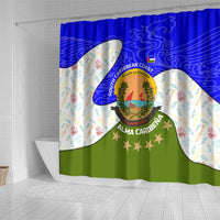 Nicaragua South Caribbean Coast Shower Curtain with Regional Seal and Ocean Shell Pattern Alma Caribeña Design - Wonder Print Shop