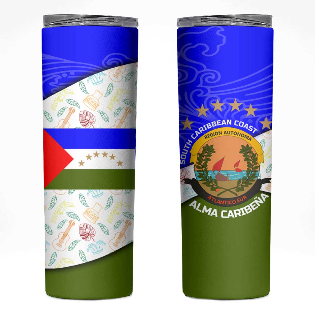 Nicaragua South Caribbean Coast Skinny Tumbler with Regional Seal and Ocean Shell Pattern Alma Caribeña Design - Wonder Print Shop