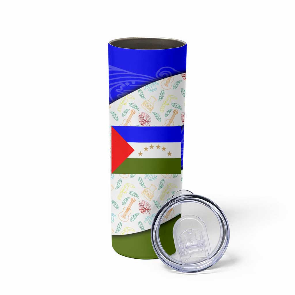 Nicaragua South Caribbean Coast Skinny Tumbler with Regional Seal and Ocean Shell Pattern Alma Caribeña Design - Wonder Print Shop
