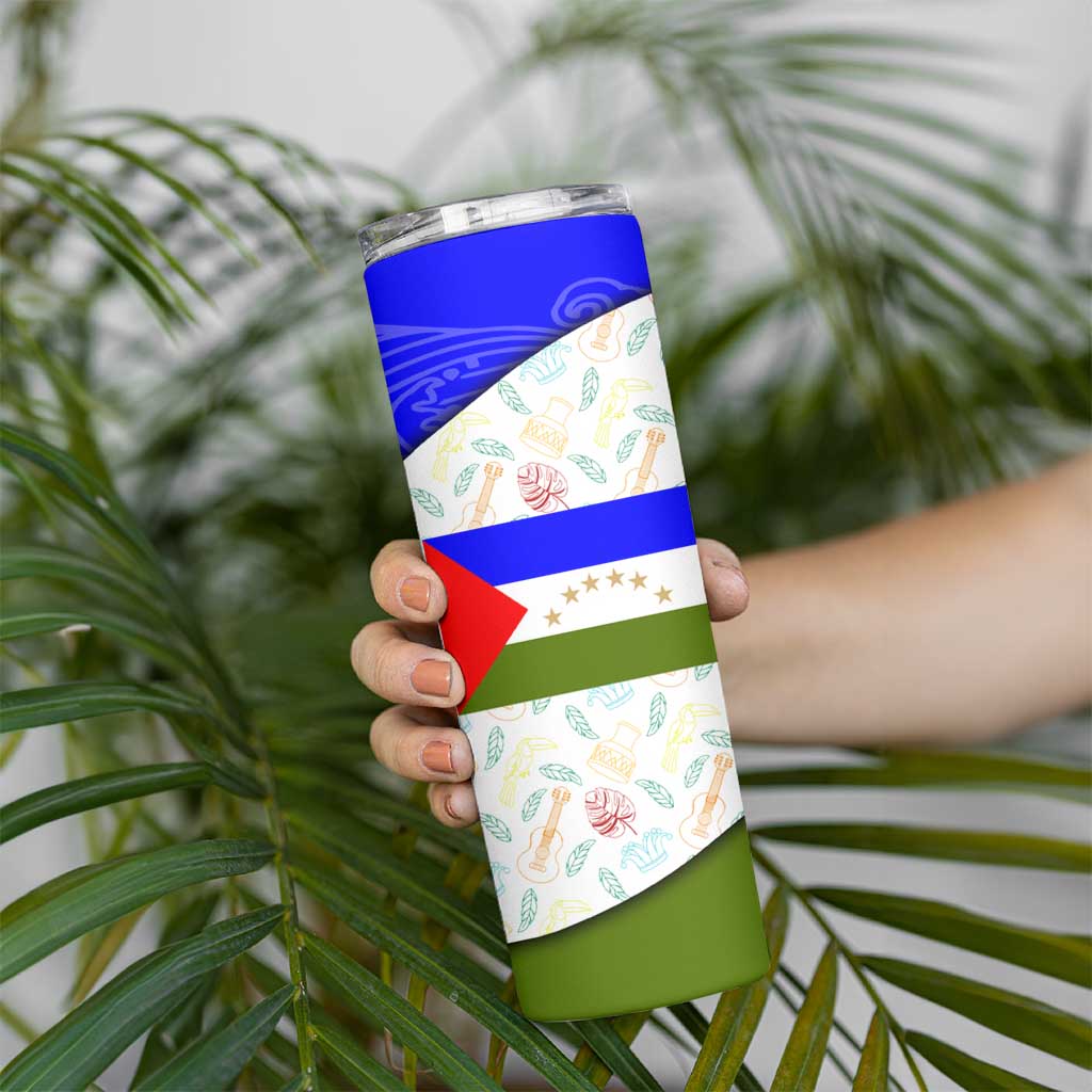 Nicaragua South Caribbean Coast Skinny Tumbler with Regional Seal and Ocean Shell Pattern Alma Caribeña Design - Wonder Print Shop