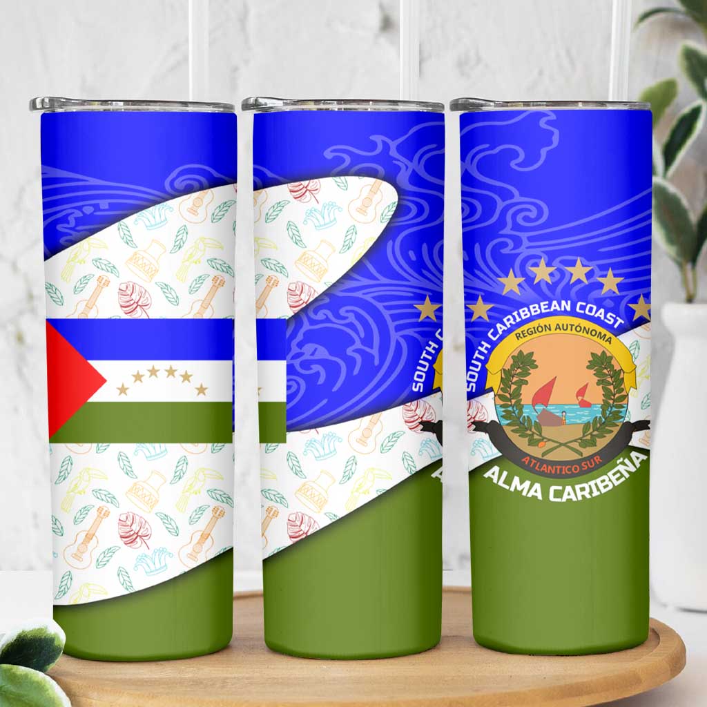 Nicaragua South Caribbean Coast Skinny Tumbler with Regional Seal and Ocean Shell Pattern Alma Caribeña Design - Wonder Print Shop