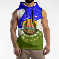 Nicaragua South Caribbean Coast Sleeveless Hoodie with Regional Seal and Ocean Shell Pattern Alma Caribeña Design - Wonder Print Shop
