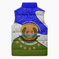 Nicaragua South Caribbean Coast Sleeveless Puffer Jacket with Regional Seal and Ocean Shell Pattern Alma Caribeña Design - Wonder Print Shop