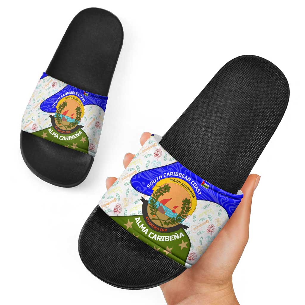 Nicaragua South Caribbean Coast Slide Sandals with Regional Seal and Ocean Shell Pattern Alma Caribeña Design - Wonder Print Shop