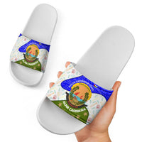 Nicaragua South Caribbean Coast Slide Sandals with Regional Seal and Ocean Shell Pattern Alma Caribeña Design - Wonder Print Shop