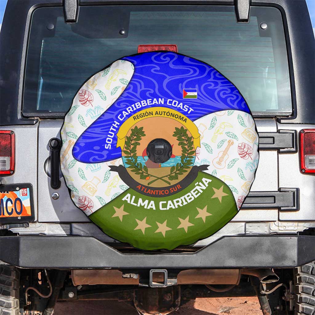 Nicaragua South Caribbean Coast Spare Tire Cover with Regional Seal and Ocean Shell Pattern Alma Caribeña Design - Wonder Print Shop