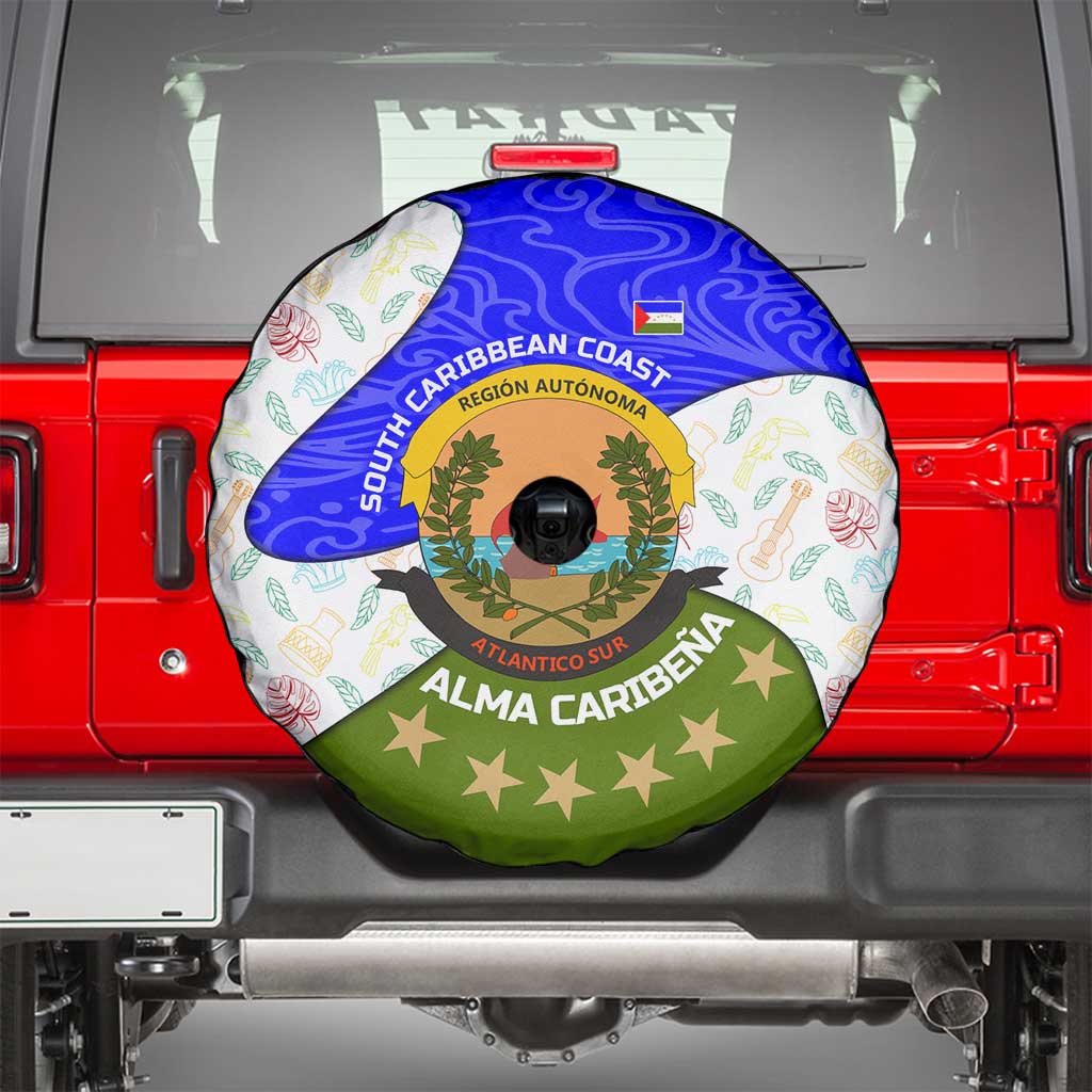 Nicaragua South Caribbean Coast Spare Tire Cover with Regional Seal and Ocean Shell Pattern Alma Caribeña Design - Wonder Print Shop