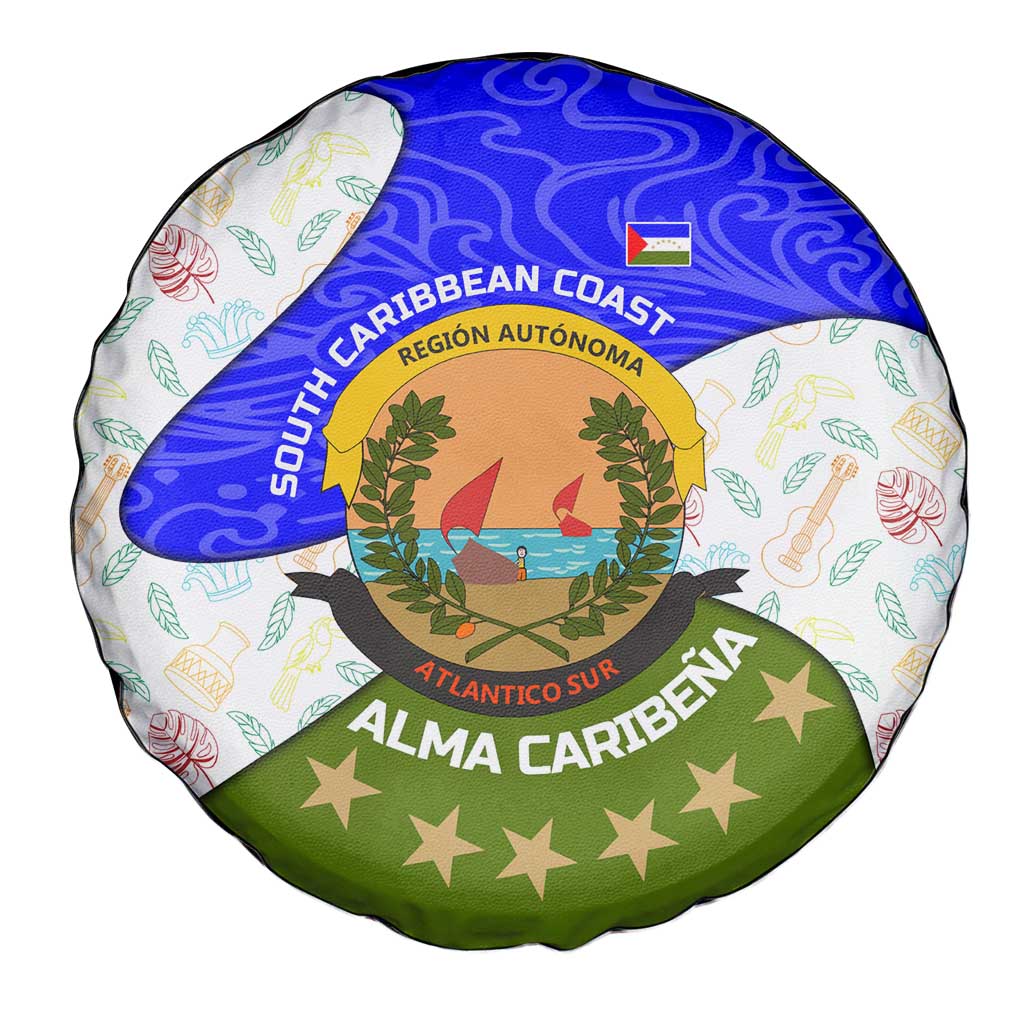 Nicaragua South Caribbean Coast Spare Tire Cover with Regional Seal and Ocean Shell Pattern Alma Caribeña Design - Wonder Print Shop