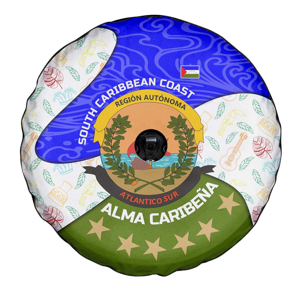 Nicaragua South Caribbean Coast Spare Tire Cover with Regional Seal and Ocean Shell Pattern Alma Caribeña Design - Wonder Print Shop