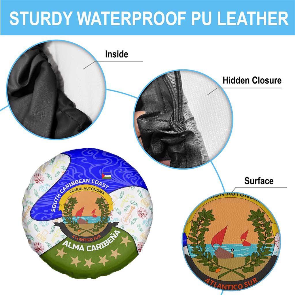 Nicaragua South Caribbean Coast Spare Tire Cover with Regional Seal and Ocean Shell Pattern Alma Caribeña Design - Wonder Print Shop