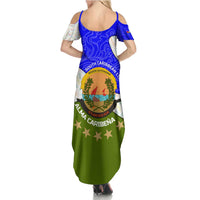 Nicaragua South Caribbean Coast Summer Maxi Dress with Regional Seal and Ocean Shell Pattern Alma Caribeña Design - Wonder Print Shop