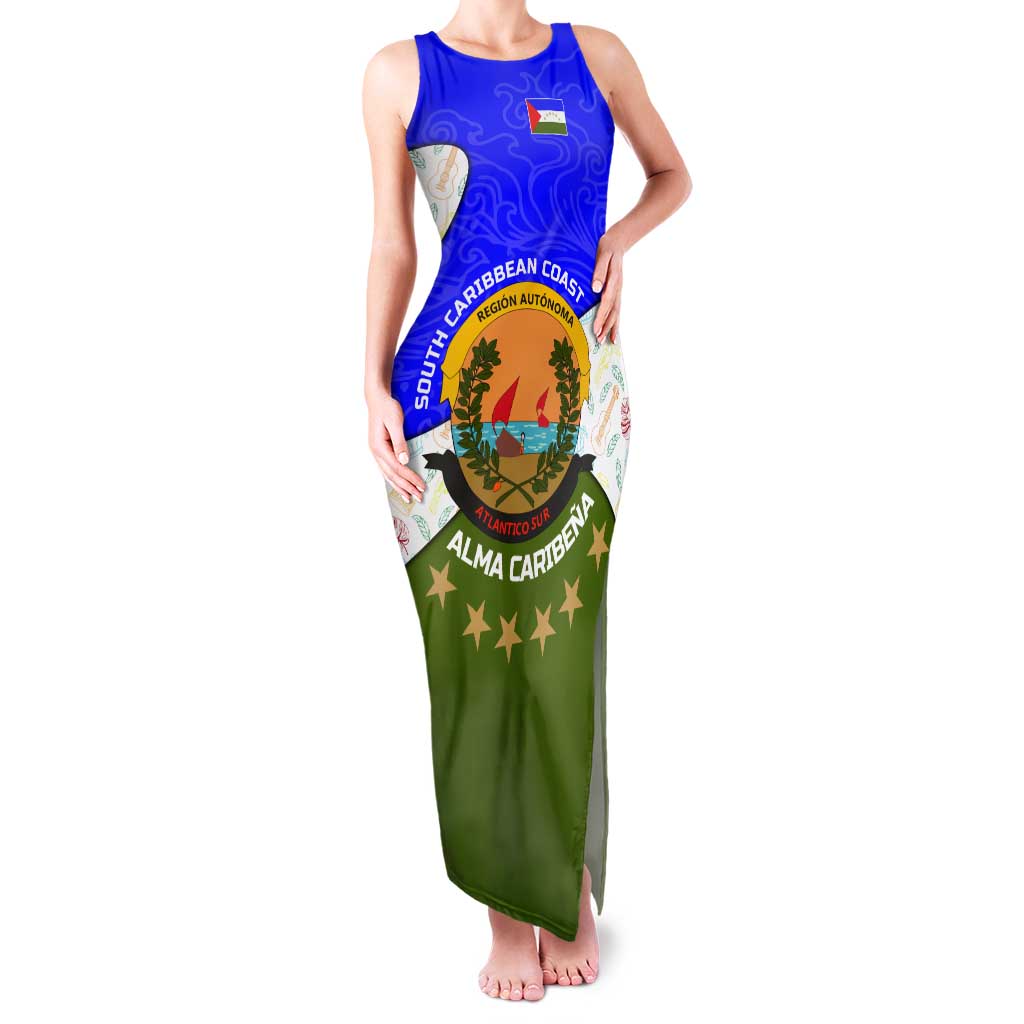 Nicaragua South Caribbean Coast Tank Maxi Dress with Regional Seal and Ocean Shell Pattern Alma Caribeña Design - Wonder Print Shop