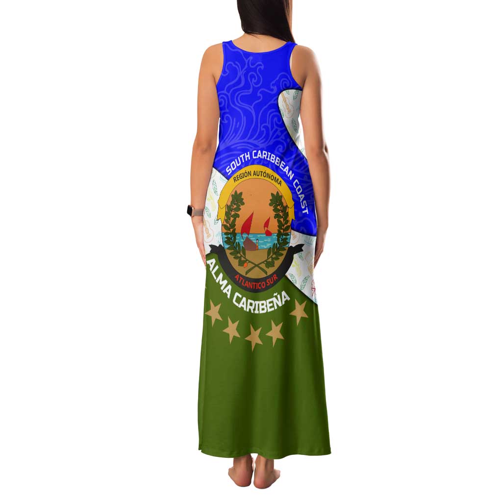 Nicaragua South Caribbean Coast Tank Maxi Dress with Regional Seal and Ocean Shell Pattern Alma Caribeña Design - Wonder Print Shop