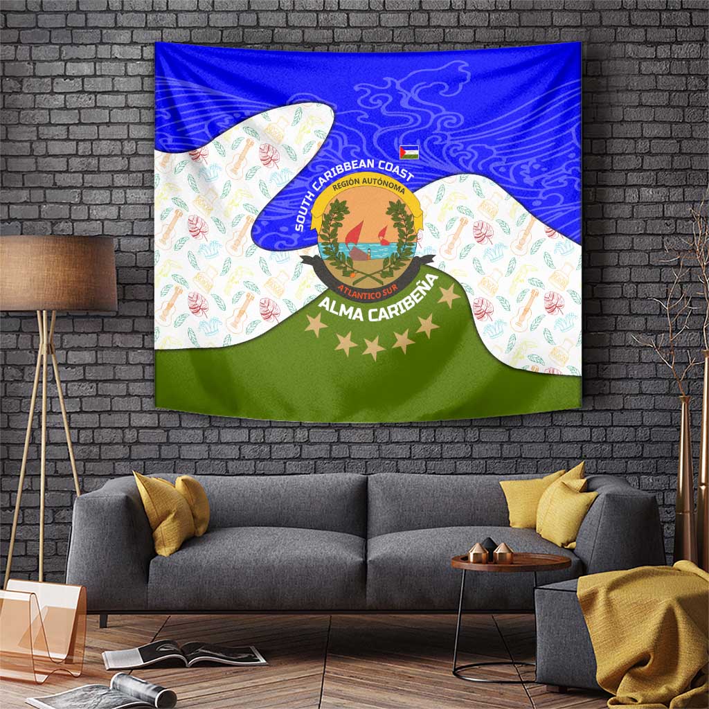 Nicaragua South Caribbean Coast Tapestry with Regional Seal and Ocean Shell Pattern Alma Caribeña Design - Wonder Print Shop