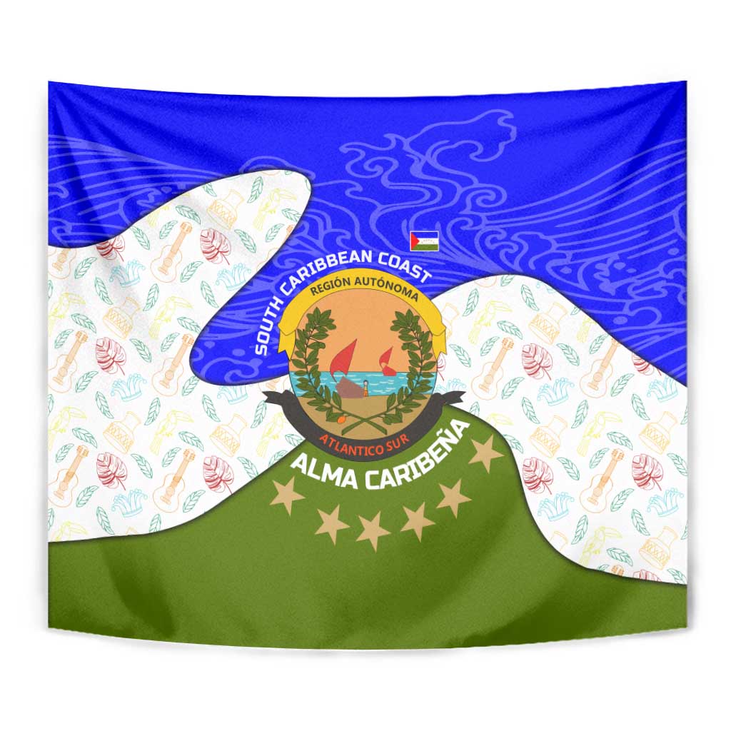 Nicaragua South Caribbean Coast Tapestry with Regional Seal and Ocean Shell Pattern Alma Caribeña Design - Wonder Print Shop