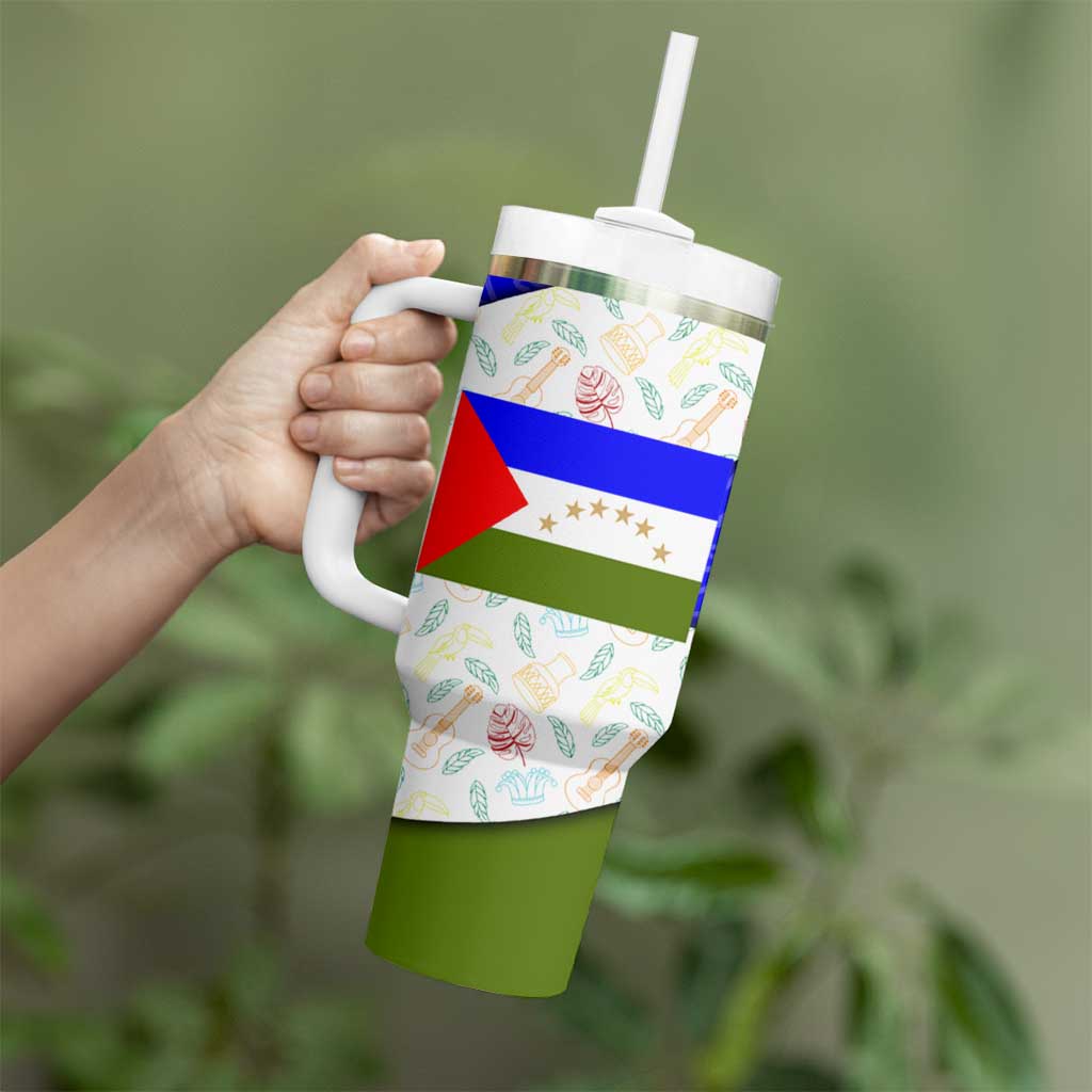 Nicaragua South Caribbean Coast Tumbler With Handle with Regional Seal and Ocean Shell Pattern Alma Caribeña Design - Wonder Print Shop